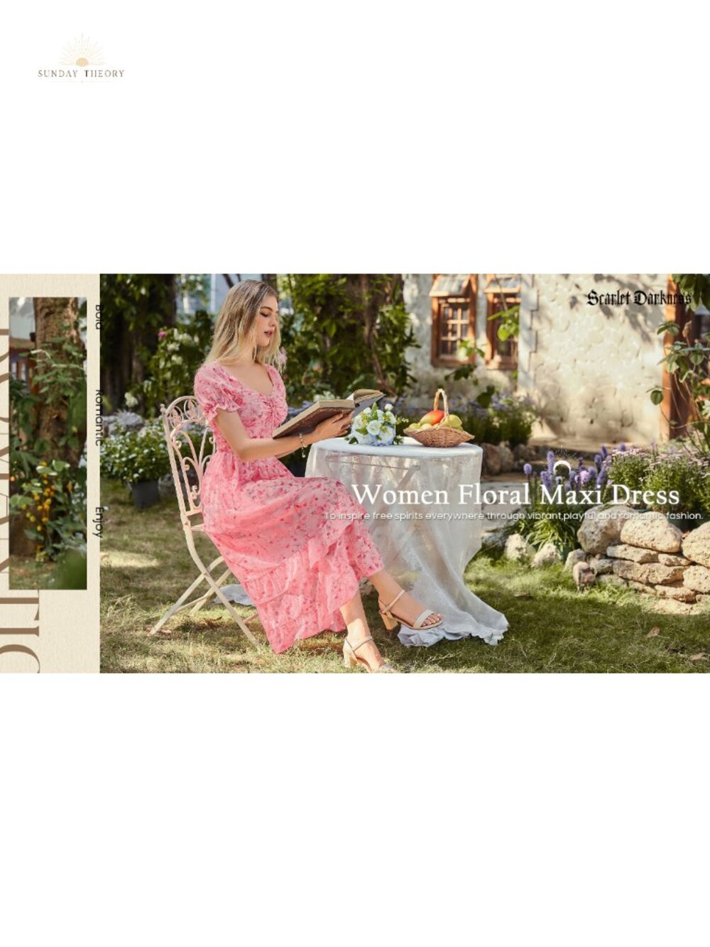 Floral Maxi Dress Puff Sleeve Corset Waist Sweetheart Neck - Picture 5 of 5